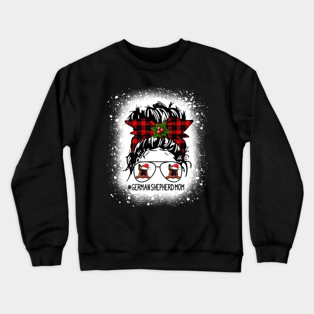 German Shepherd Mom Buffalo Plaid Messy Bun Christmas Bleached Crewneck Sweatshirt by Magazine